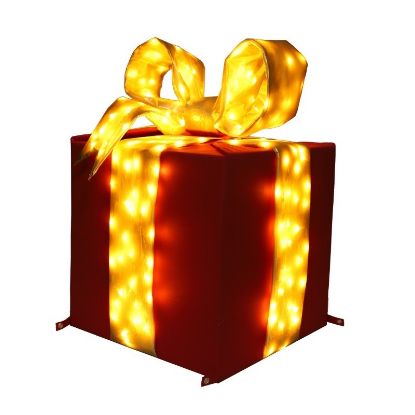 Picture of 18" Nylon Red Gift Box w/Gold Lighted Bow