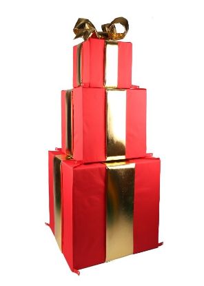 Picture of Nylon Red Gift Boxes Set of 3 Stacking with 3 Gold Mylar Bows